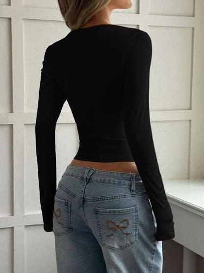 Trendsi Cut-Out Long Sleeve Crop T-Shirt