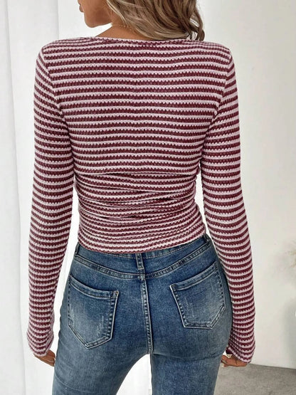Trendsi Striped Square Neck Long Sleeve T-Shirt