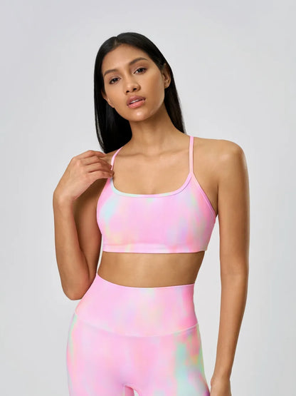 Millennia Crisscross Back Scoop Neck Active Cami with Detachable Chest Pads Multicolor Easy Apparels