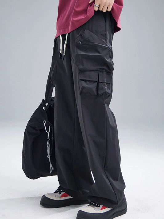 Men's Multi-Pocket Cargo Wide Leg Pants with Drawstring Waist Easy Apparels