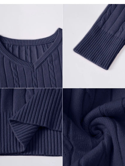Trendsi Cable Knit V-Neck Pullover Sweater