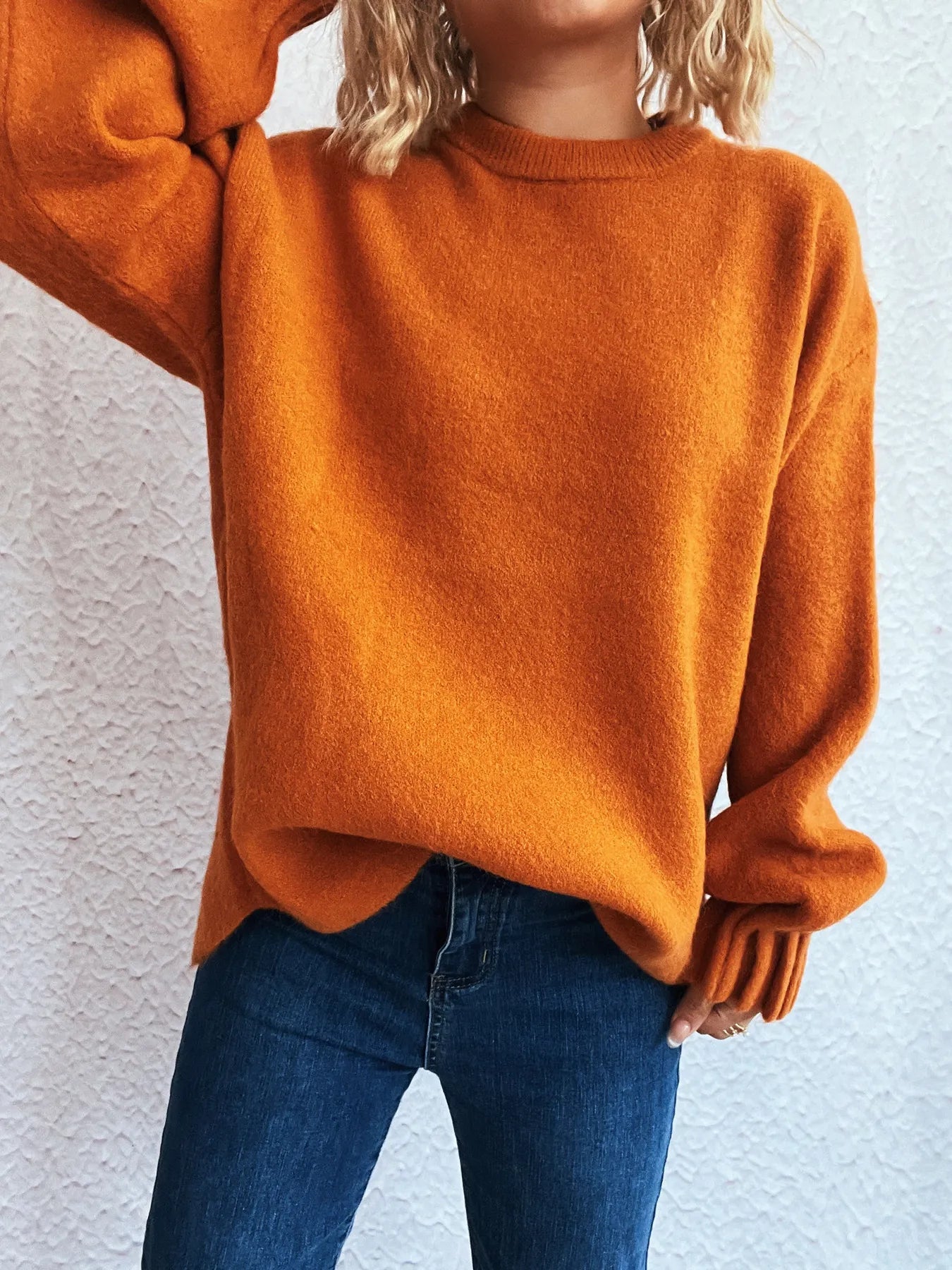 Trendsi Round Neck Dropped Shoulder Sweater