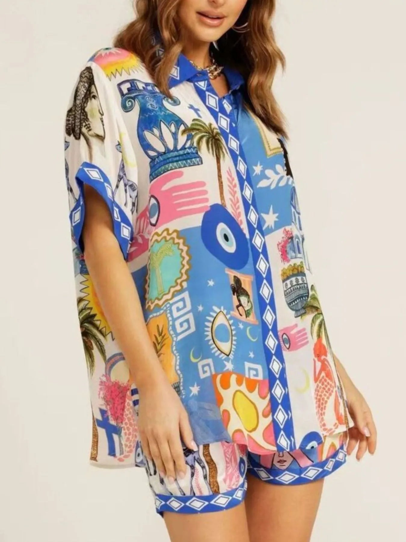 Tropical Print Button Up Shirt and Shorts Set Easy Apparels