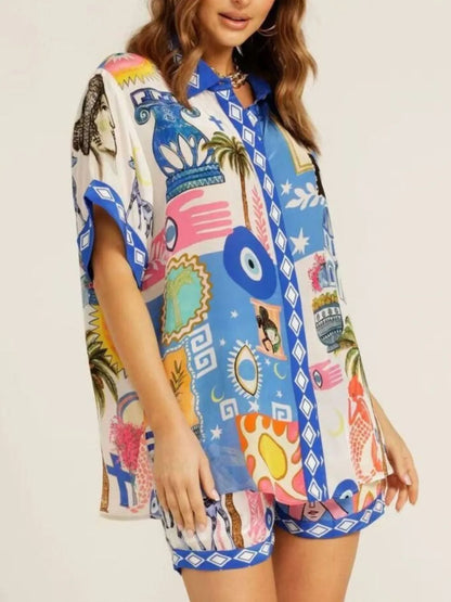 Tropical Print Button Up Shirt and Shorts Set Easy Apparels
