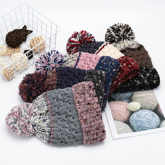 Contrast Thermal Hat with Pompom Easy Apparels
