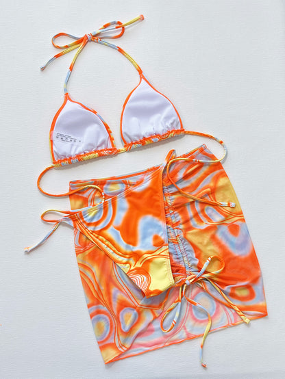 Multicolored Drawstring Ruched Three-Piece Swim Set Easy Apparels