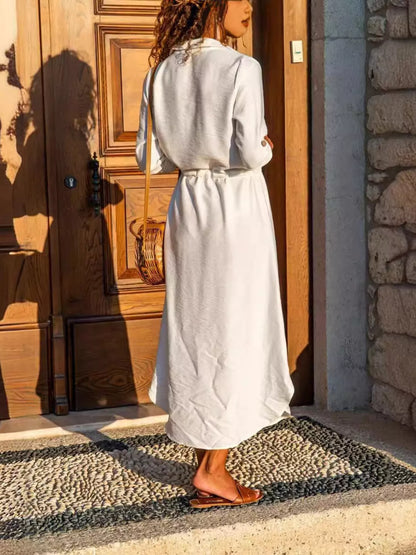 Button-Front Belted Shirt Dress Easy Apparels