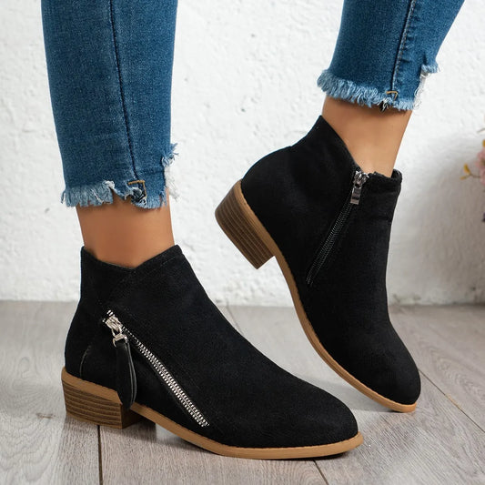 Side Zip Ankle Boots with Block Heel Easy Apparels