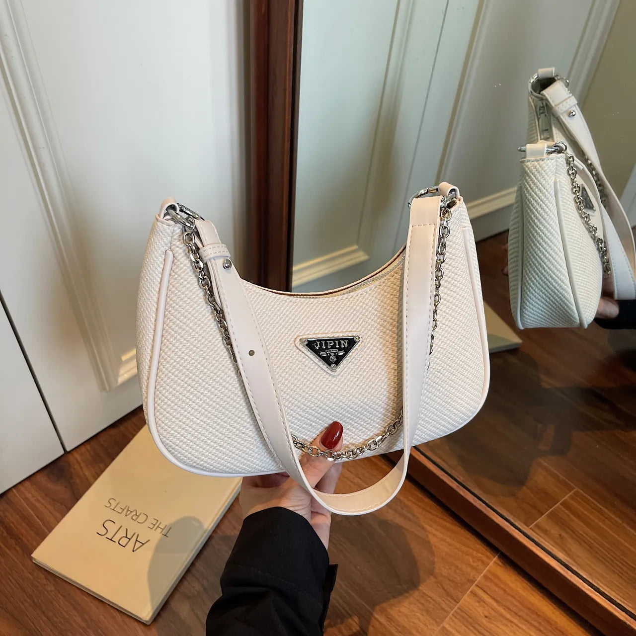 Chain Detail Shoulder Bag White onesize Easy Apparels