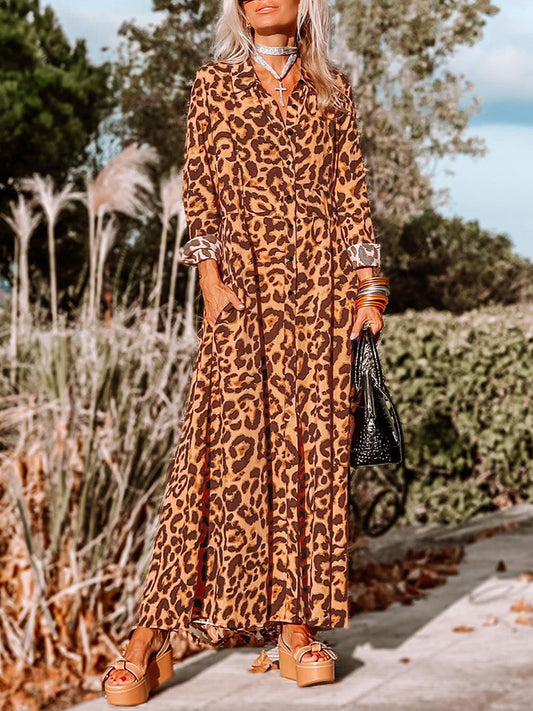 Leopard Buttoned Maxi Dress Leopard Easy Apparels