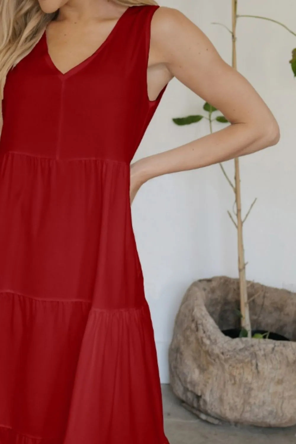 FAM-FAM Tiered V-Neck Sleeveless Dress Easy Apparels