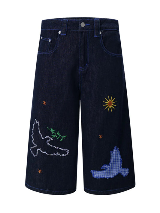 Men's Embroidered Wash Denim Shorts Dark Blue Easy Apparels