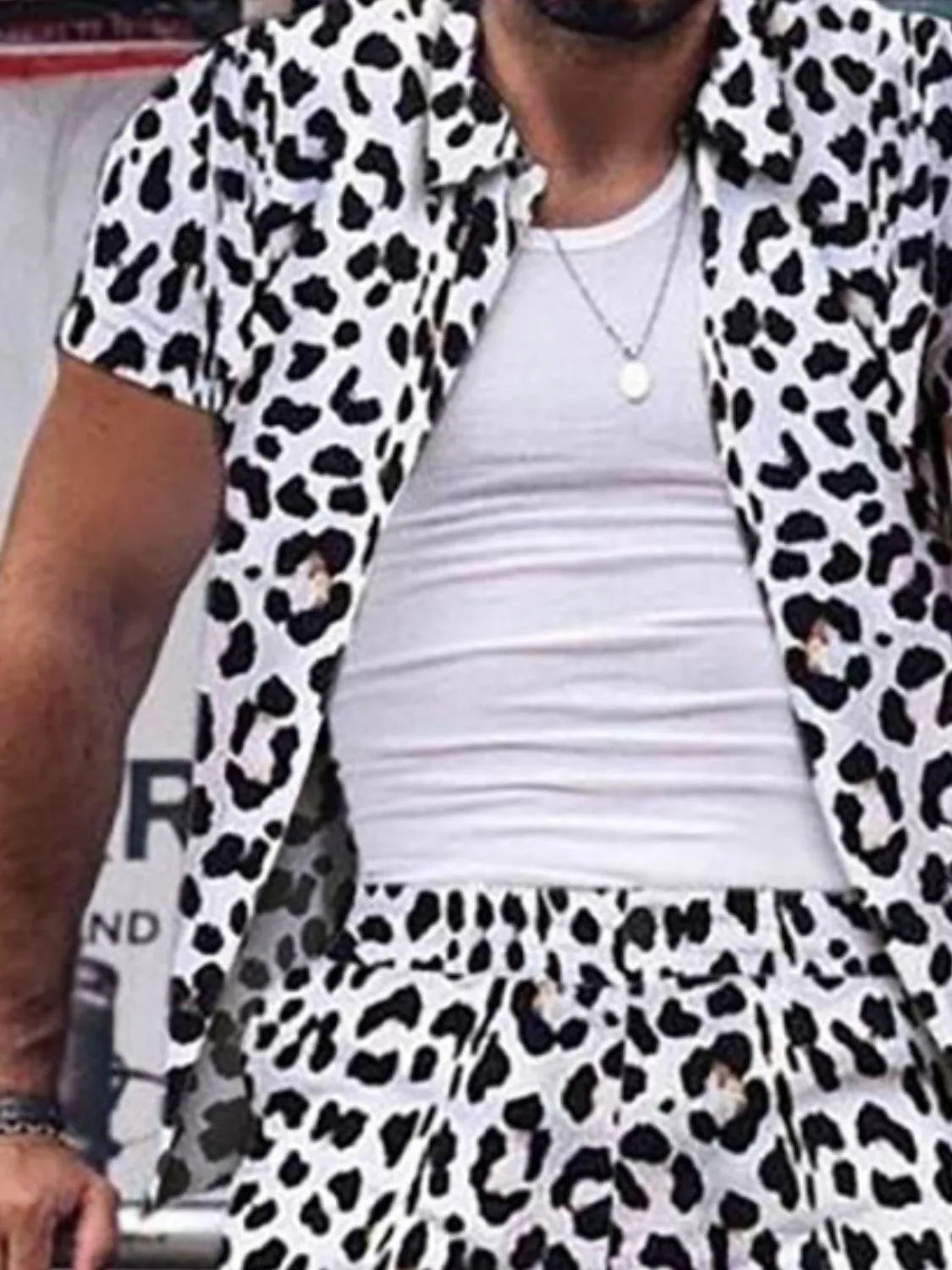 Men's Full Size Leopard Button Up Shirt and Shorts Set Plus Size Easy Apparels