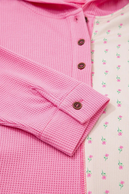 Trendsi Color Block Button Detail Hoodie