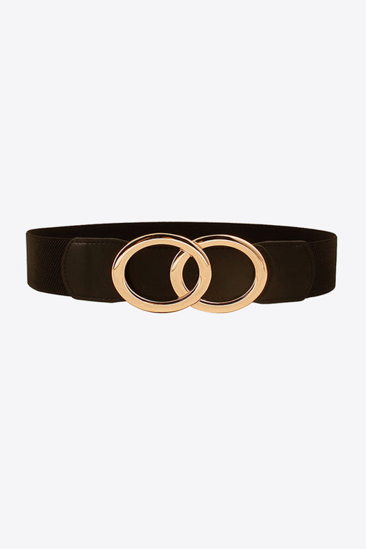 Zinc Alloy Buckle Elastic PU Belt Black One Size Easy Apparels