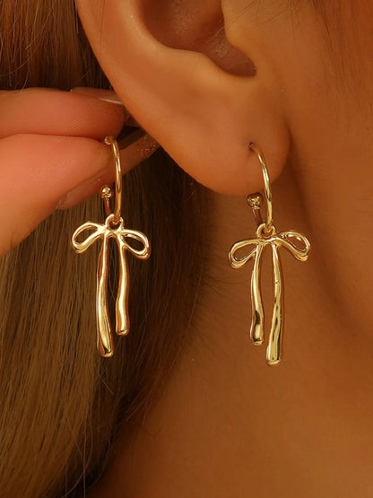 18K Gold-Plated Bow Tie Drop Earrings Easy Apparels
