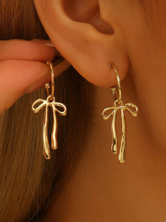 18K Gold-Plated Bow Tie Drop Earrings Easy Apparels