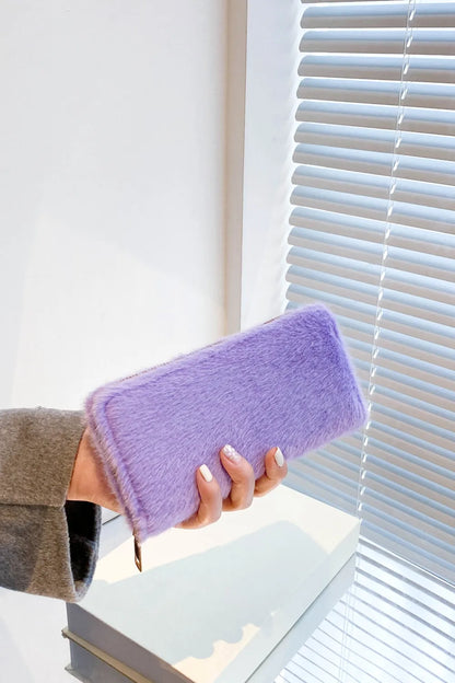 Solid Color Fluff Rectangle Wallet Blue Purple One Size Easy Apparels