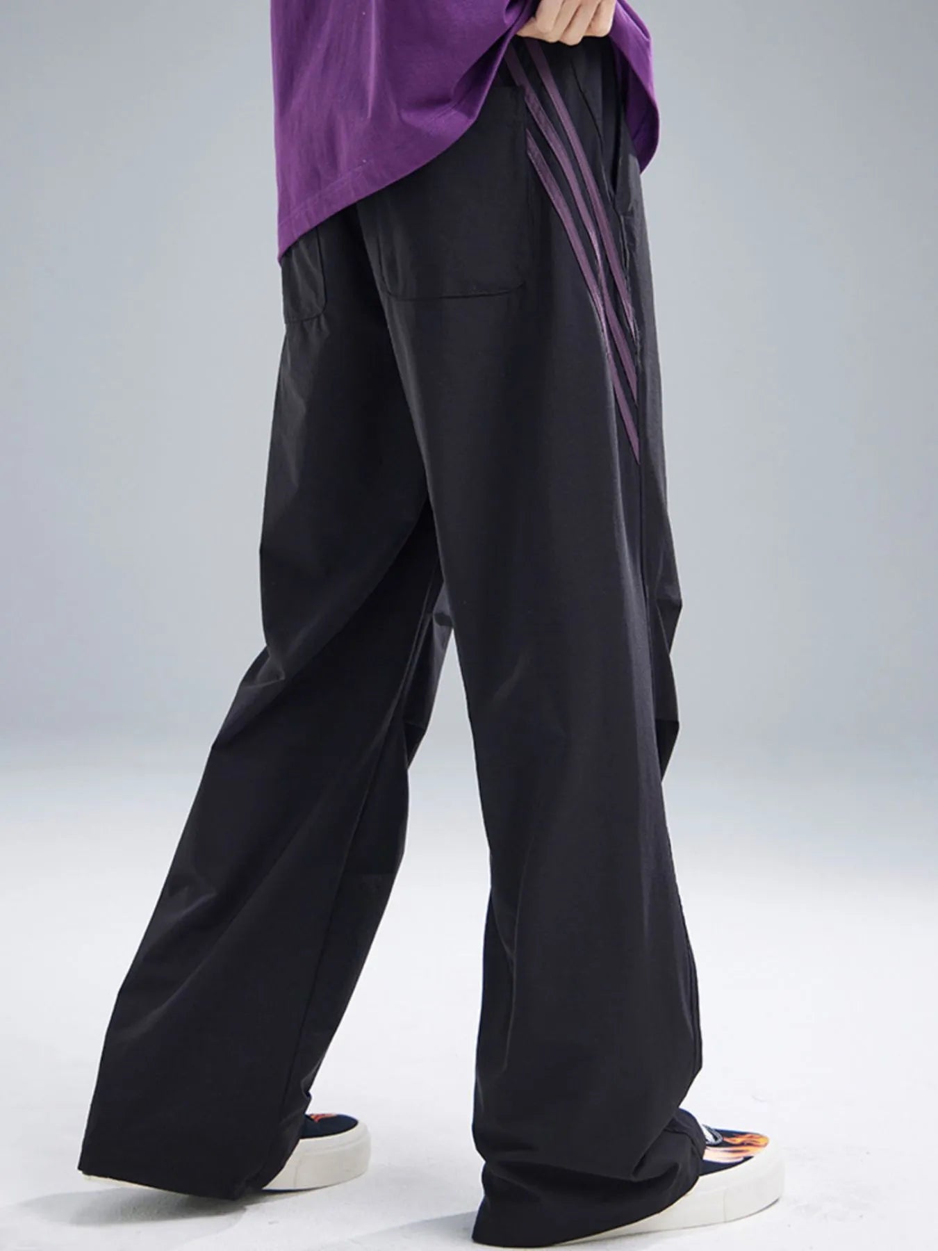 Men's Drawstring Ruched Pants with Side Stripes Black Easy Apparels