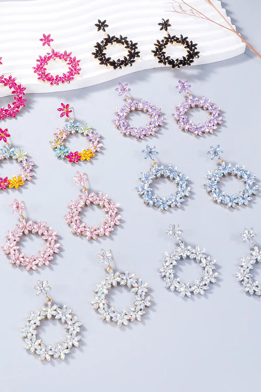 Rhinestone Flower Dangle Earrings Easy Apparels