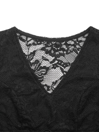 Trendsi Lace Long Sleeve V-Neck Bodysuit