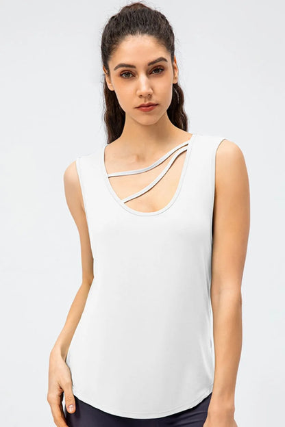 Cutout Reversible Active Tank White Easy Apparels