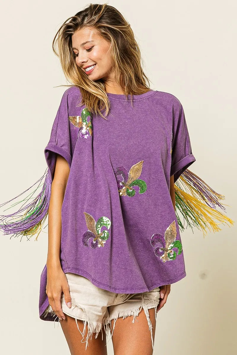Trendsi BiBi Vintage Washed Fleur Mardi Gras Top VINTAGE VIOLET