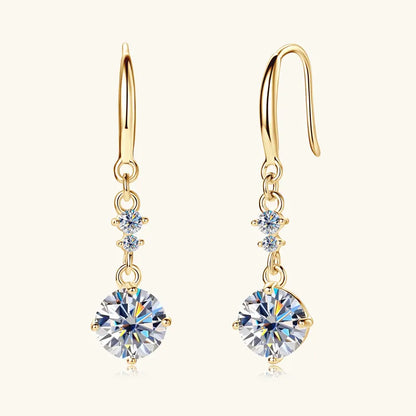 2 Carat Moissanite 925 Sterling Silver Earrings Gold One Size Easy Apparels