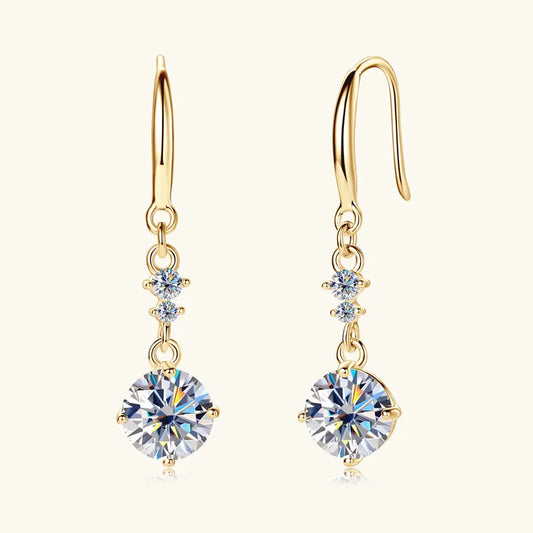 2 Carat Moissanite 925 Sterling Silver Earrings Gold One Size Easy Apparels