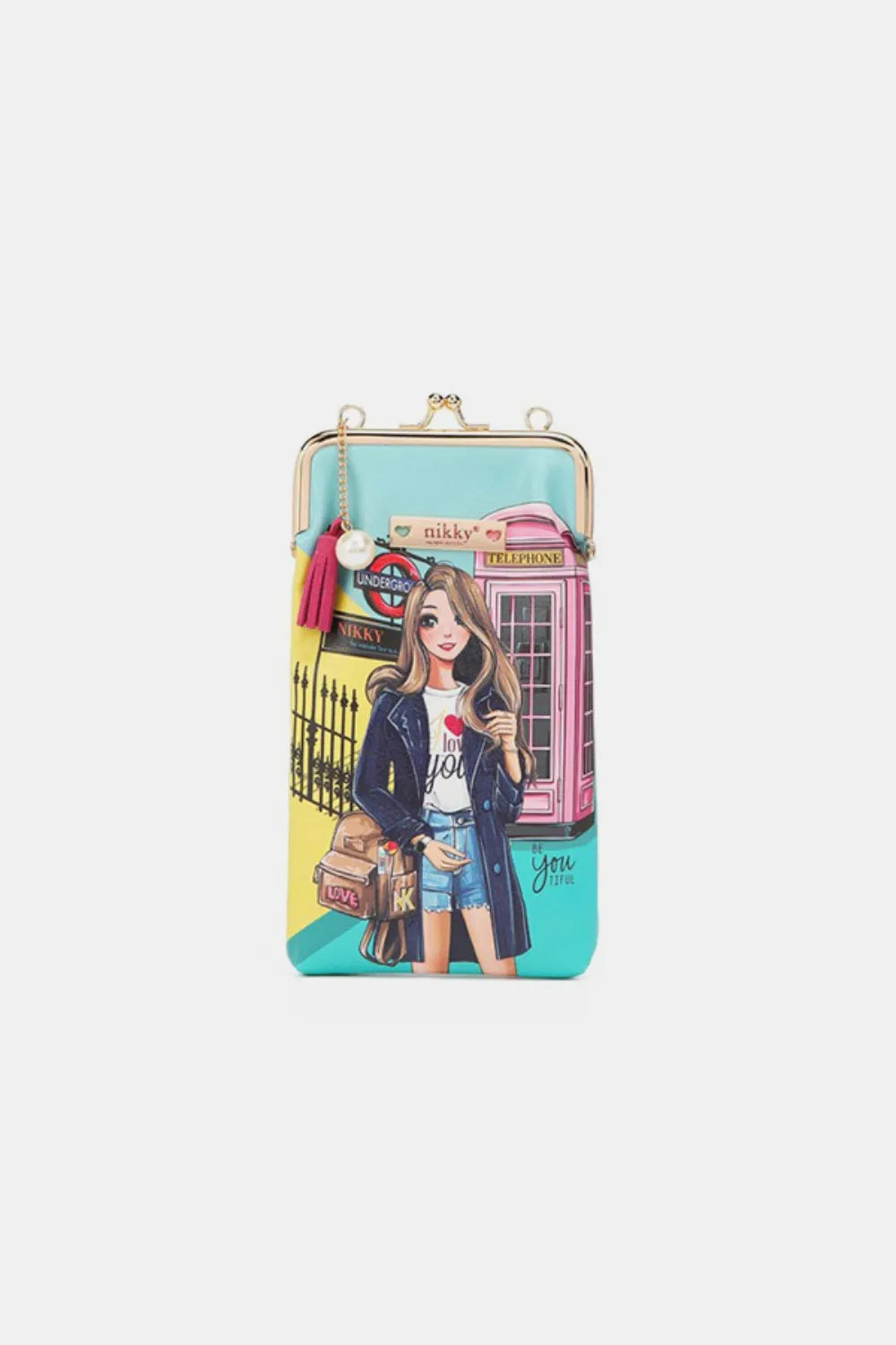 Nicole Lee USA Printed Kisslock Phone and Sunglass Purse Miss Your Call One Size Easy Apparels