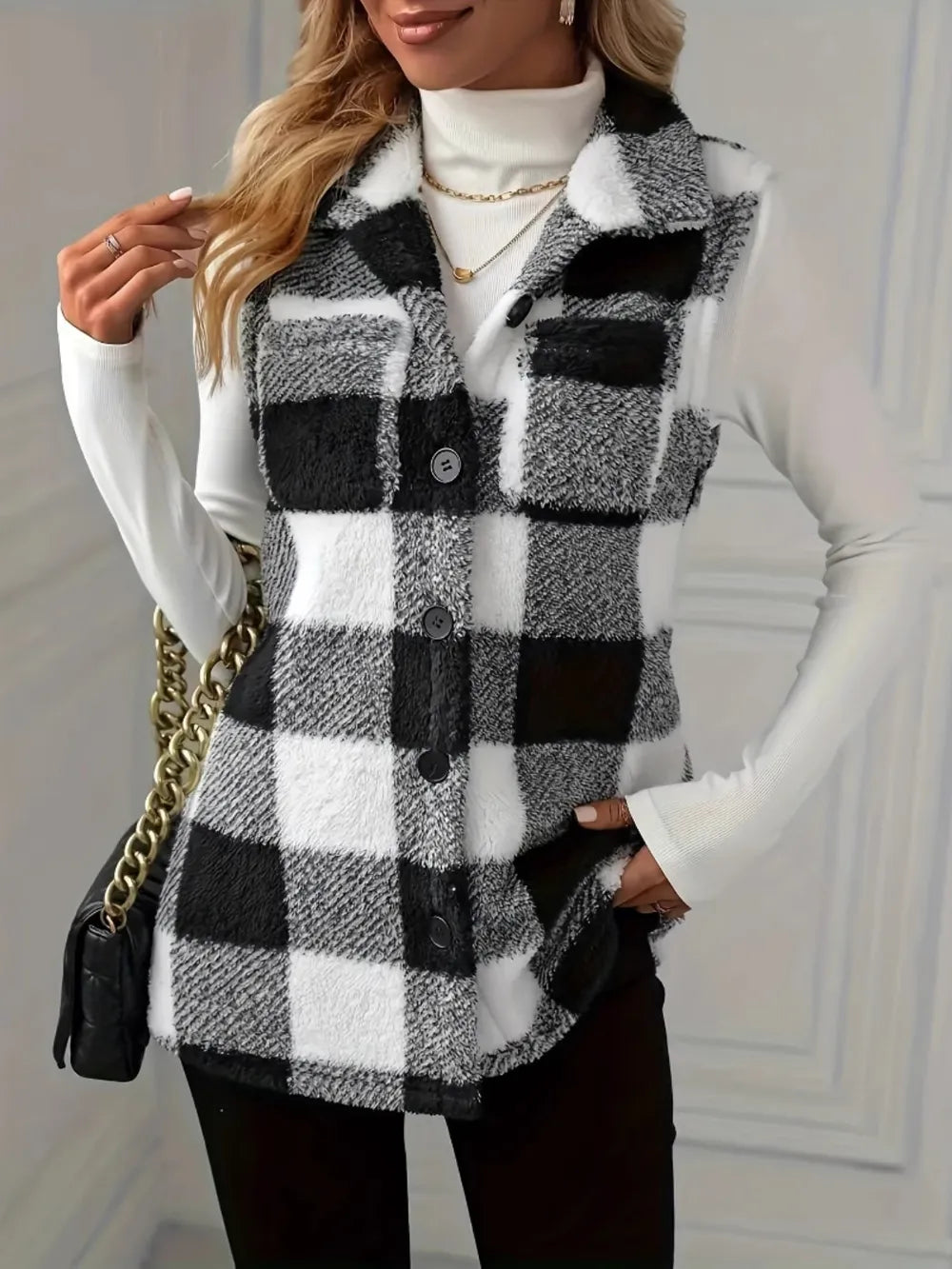 Plaid Button Up Vest Coat Easy Apparels