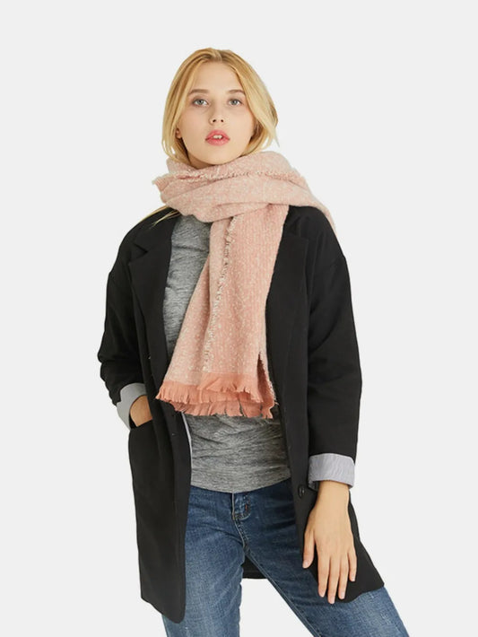 Raw Hem Heathered Polyester Scarf Watermelon pink One Size Easy Apparels