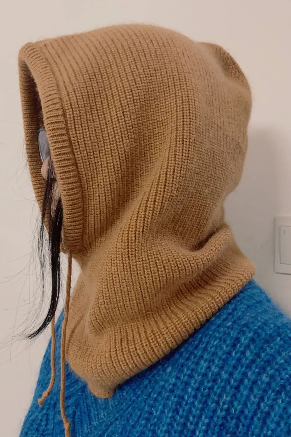 Drawstring Solid Color Thermal Knit Hat Caramel One Size Easy Apparels