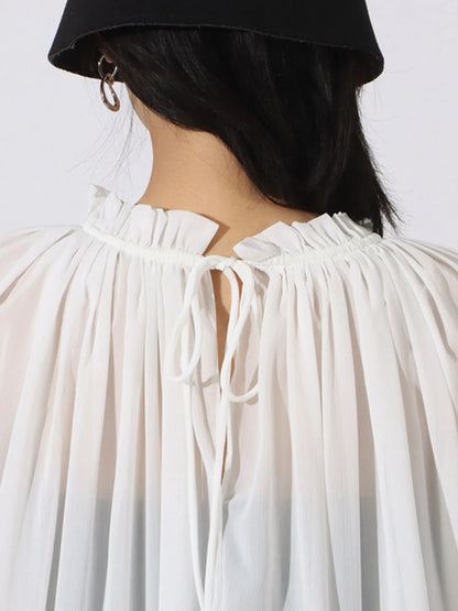 Trendsi Ruffled Hem Long Sleeve Blouse White One size fits all