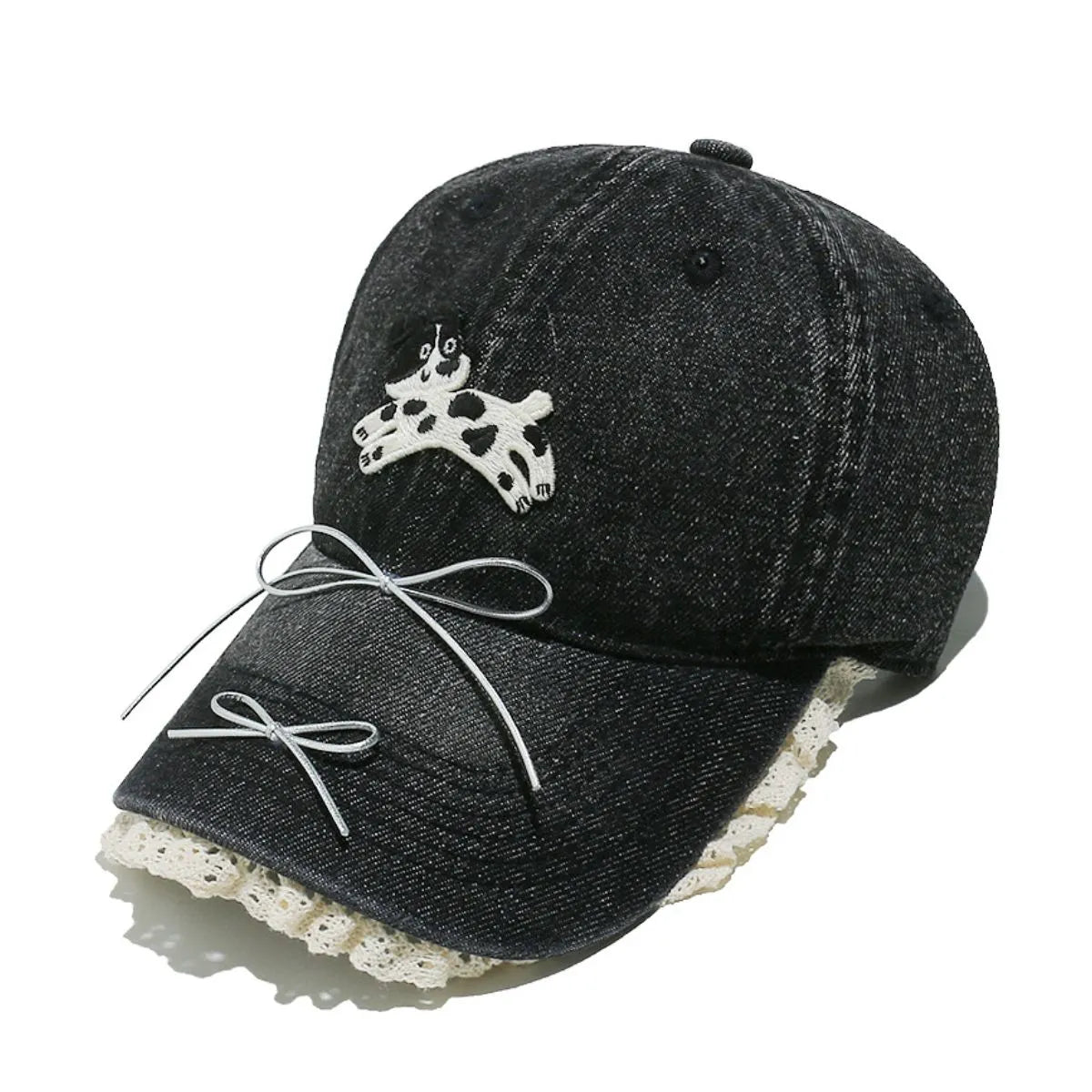 Dog Bow Adjustable Baseball Cap Black One Size Easy Apparels