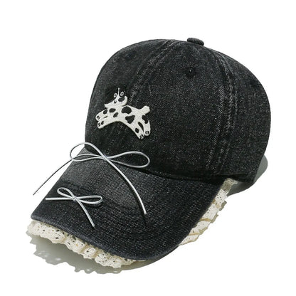 Dog Bow Adjustable Baseball Cap Black One Size Easy Apparels