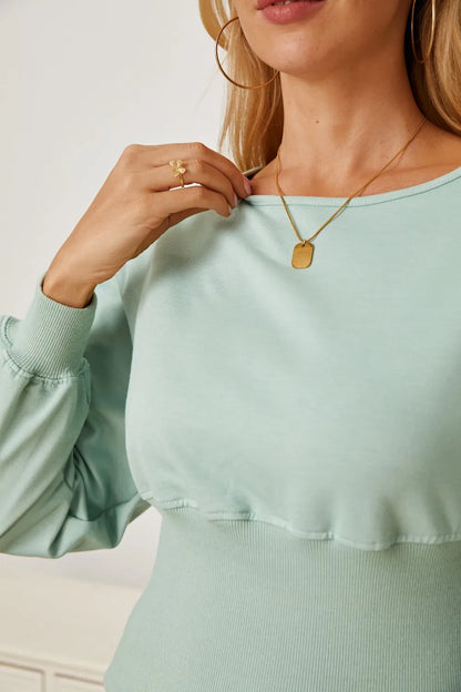 Trendsi Boat Neck Lantern Sleeve Blouse