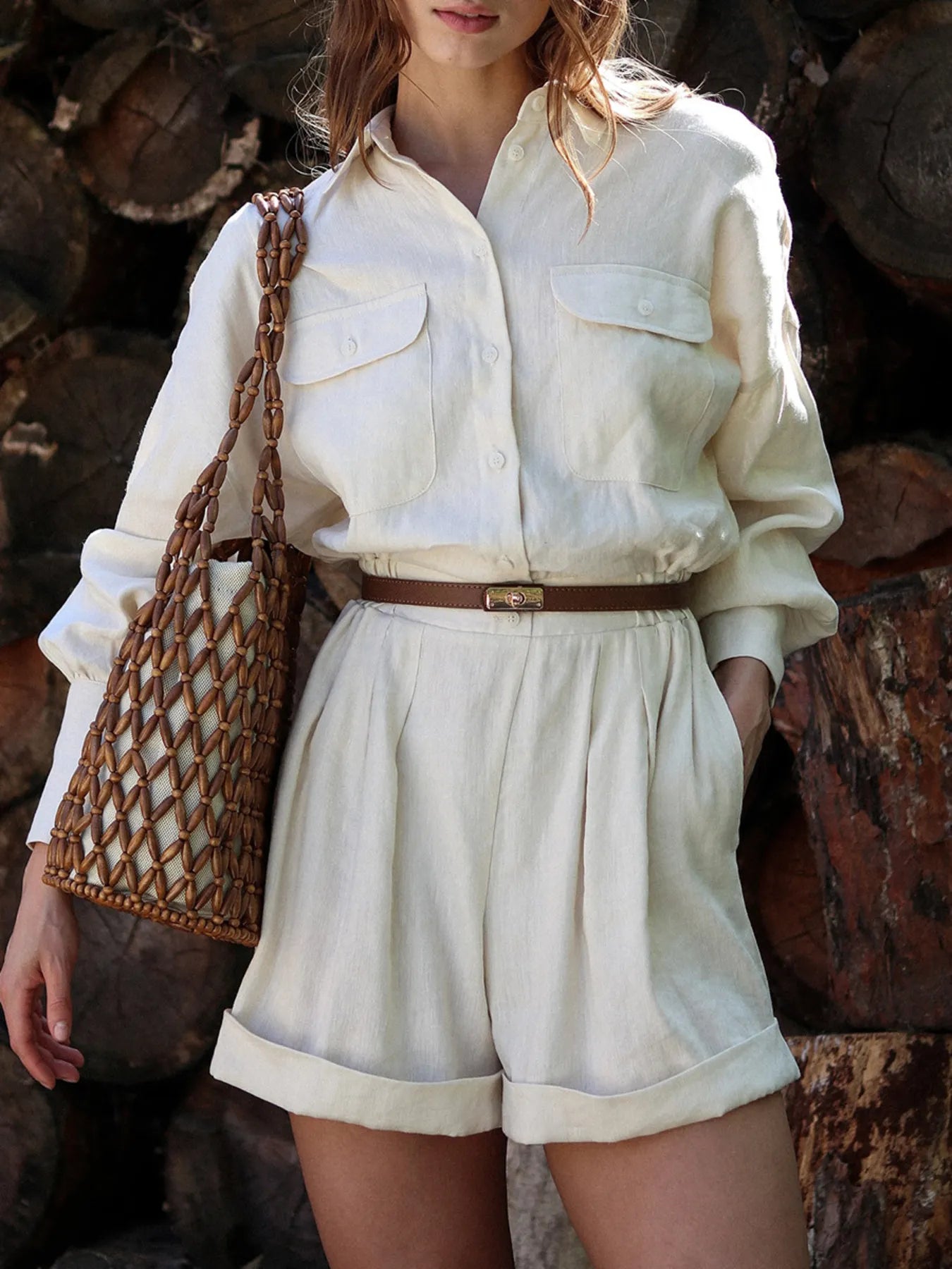 Casual Button Front Long Sleeve Romper Easy Apparels