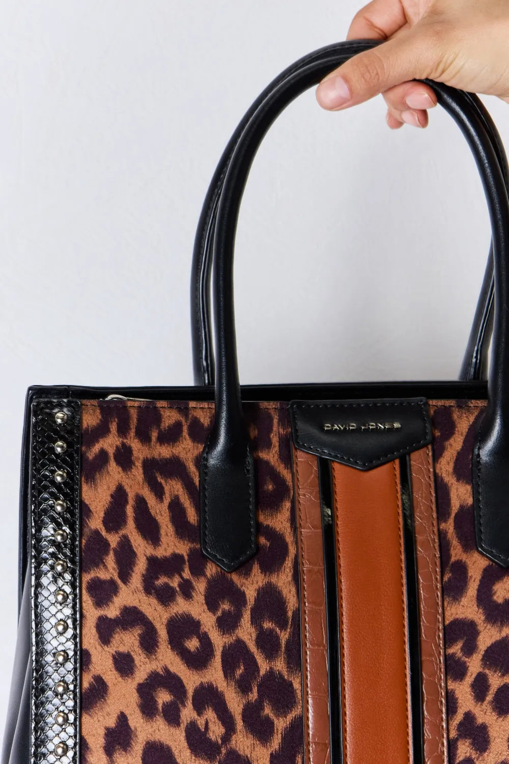 David Jones Leopard Contrast Rivet Handbag Easy Apparels