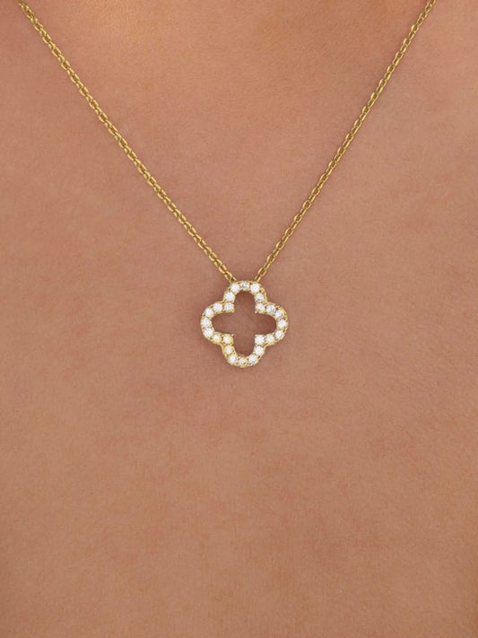 Inlaid Zircon Clover Pendant Necklace Gold One Size Easy Apparels