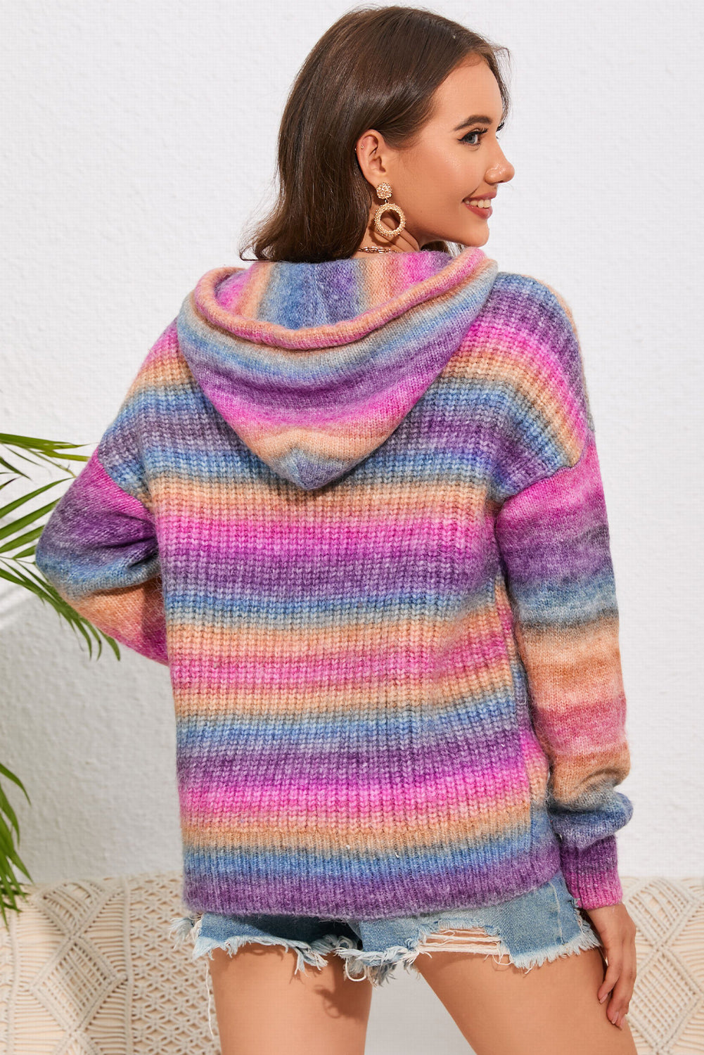 Multicolor Dropped Shoulder Hooded Sweater Easy Apparels