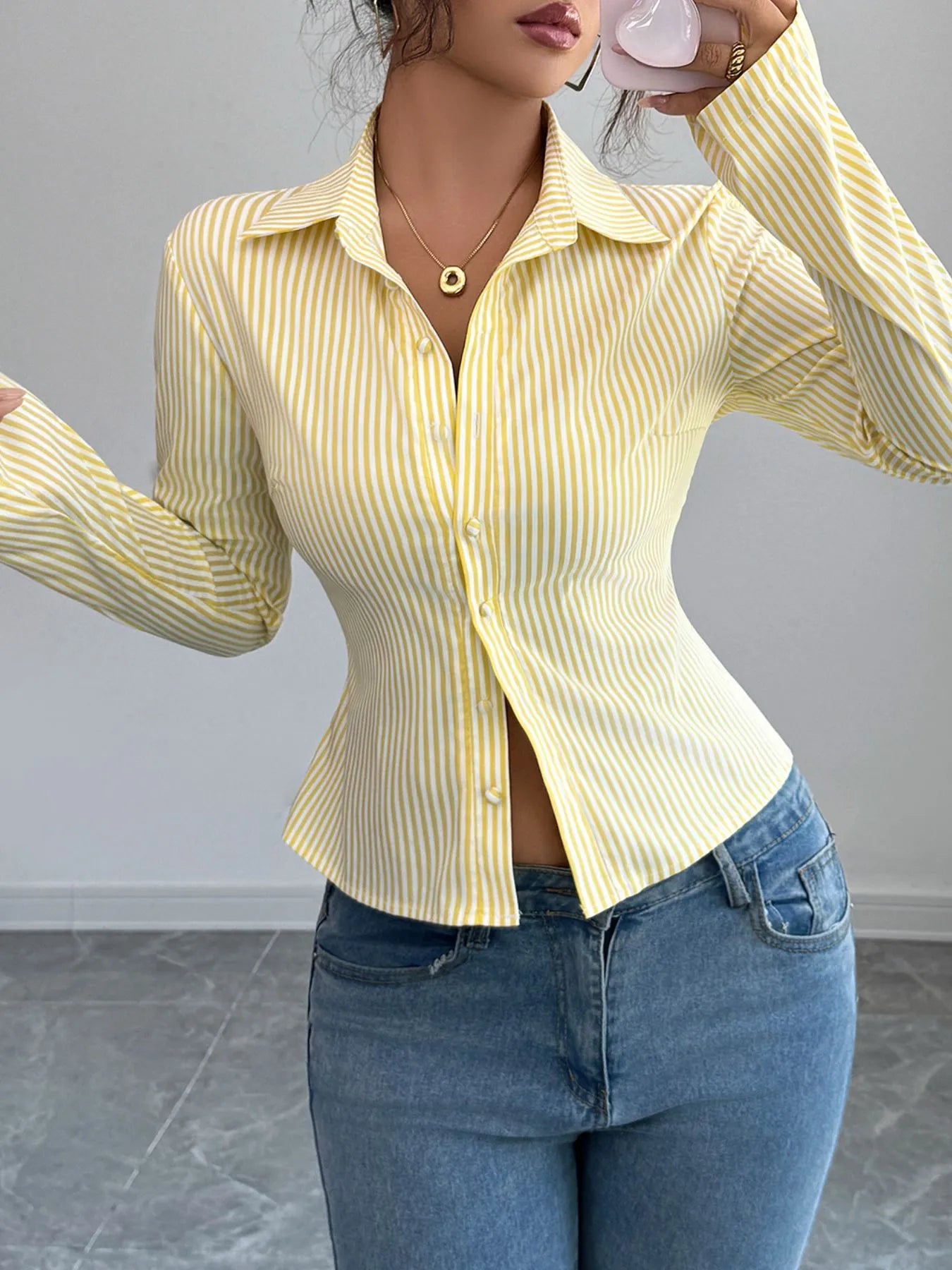 Trendsi Striped Button-Up Long Sleeve Shirt