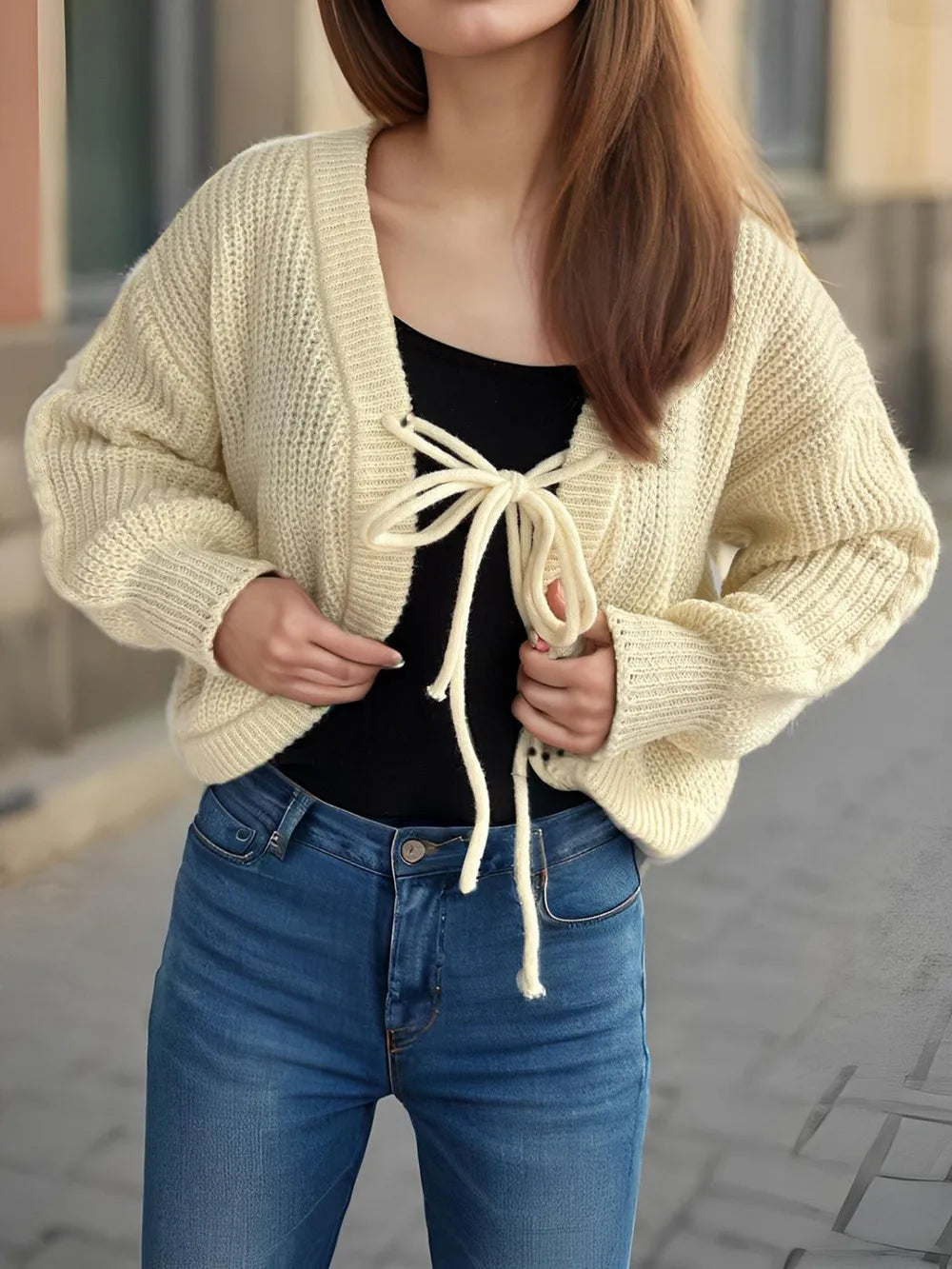 Tied Dropped Shoulder Long Sleeve Cardigan Easy Apparels