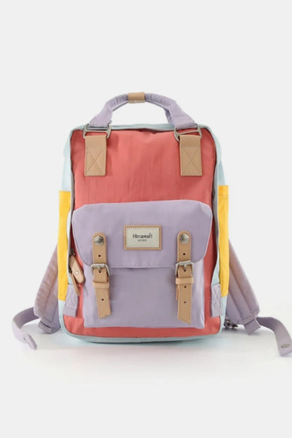 Himawari Contrast Waterproof Nylon Backpack Bag Pink Lavender One Size Easy Apparels
