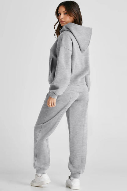 Dropped Shoulder Long Sleeve Hoodie and Pants Active Set Easy Apparels
