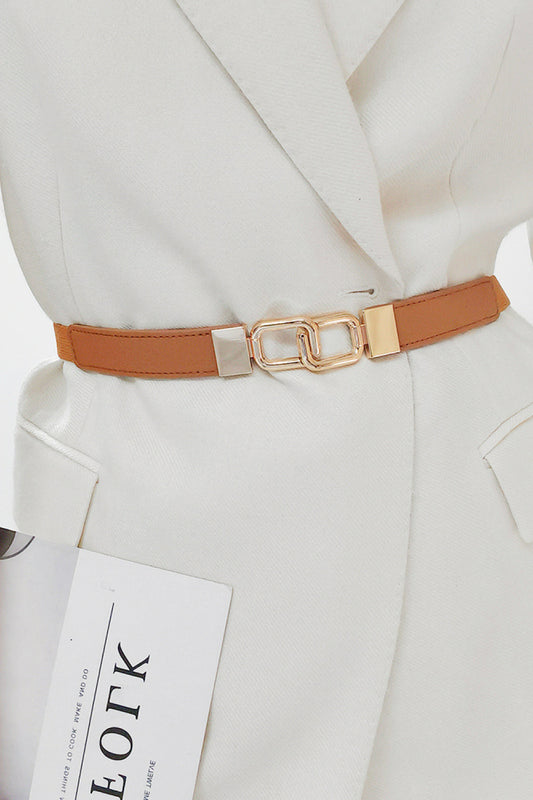 Geometric Double Buckle Elastic Belt Caramel One Size Easy Apparels