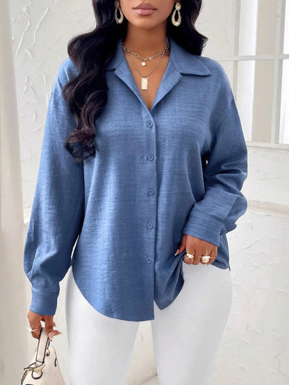 Trendsi Collared Long Sleeve Blouse
