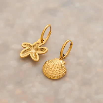 Vintage Gold Seashell & Starfish Drop Earrings Easy Apparels