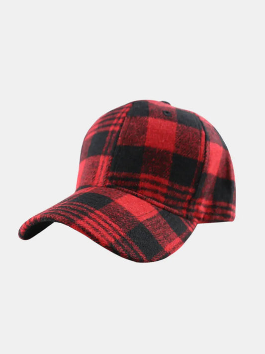 Plaid Adjustable Cotton Baseball Cap Red One Size Easy Apparels