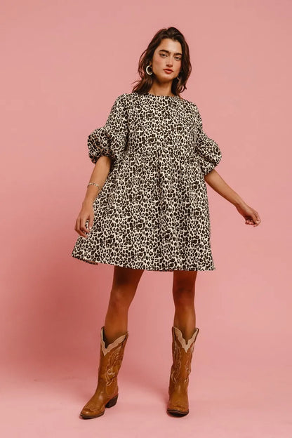 BiBi Leopard Denim Dress With Back Contrast Tie Detail Easy Apparels